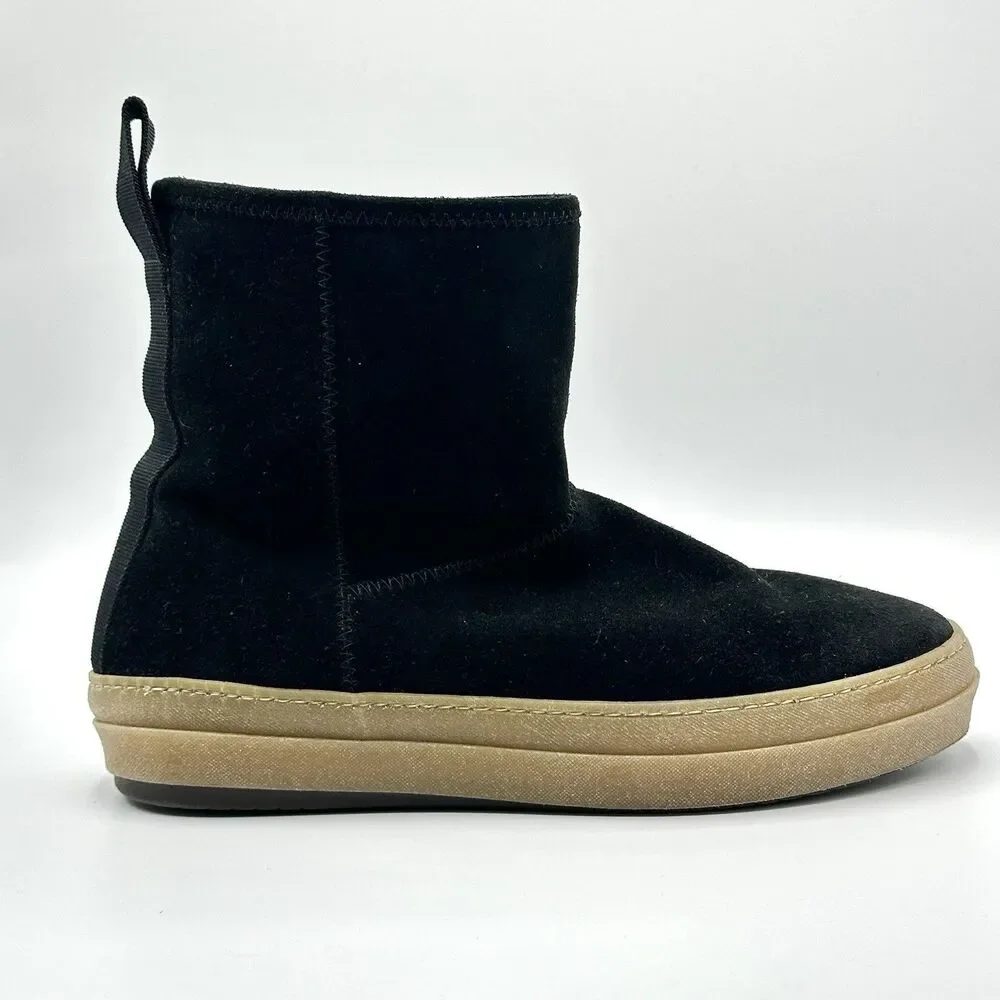 James Perse Shearling Easy Pull On Boots Womens Size 10 Black Suede Italy